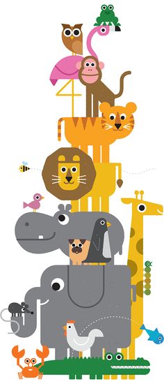 an image of many different animals on top of each other in the same color scheme