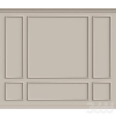 a white paneled wall with several square and rectangles on the top half