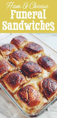 a casserole dish filled with bread and cheese on top of a white table