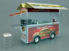 an image of a food cart that looks like it has a big sandwich on top