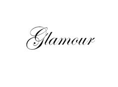 the word glamour written in cursive writing with black ink on a white background