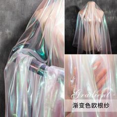 Laser Gradient Organza Lace fabric Symphony Transparent Holographic Gauze Fabric By The Yard                        Wide : 150cm. Price is for 1 yard long. We will ship in one piece continue without cutting if you order more than 1 quantity. Very exquisite and romantic. It can be used for wedding decor, boho dress, bridal wear, tops, garment fabric, bodice, curtains and etc... About the shipping, If you select shipping by general shipping, usually needs about 7-20 business days, some remote coun Holographic Fabric, Iridescent Color, Embroidered Lace Fabric, Party Kleidung, Sewing Skirts, Organza Fabric, Gauze Fabric, Suede Fabric, Tulle Fabric