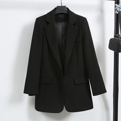 Elegant Black Single Button Women Blazer Jacket Black Womens Blazer, Black Suit Jacket Outfits For Women, Formal Coats For Women, Elegant Jackets For Women, Fashion Suits Women, Black Blazer For Women, Student Coat, Women Work Wear, Work Wear Jacket