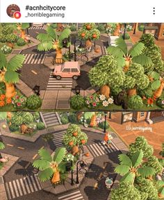 the screenshot shows an intersection with cars, trees and people walking on it's sidewalks