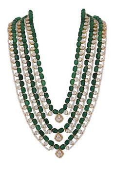 Green layered long Maharani necklace featuring pearl, jadtar stone and jade bead embellishments Maharani Necklace, Genelia D'souza, Necklaces Long, Necklace With Pearl, Diana Penty, Jewellery Necklaces, Disha Patani, Necklace Green, Mala Necklace