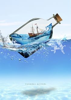 a ship in a bottle floating on the water