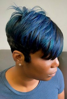 Blue Pixie Haircut, Sharp Haircut, Curly Hairstyles For Girls, Short Quick Weave Hairstyles, Short Hair Twist Styles, Swoop Bangs, Natural Hair Haircuts, Short Relaxed Hairstyles