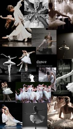 many different pictures of ballet dancers in white dresses and tutu skirts, with the caption dance