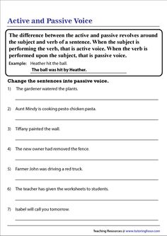 the sentence worksheet for an active and passive voice