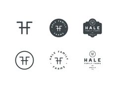 six different logos with the words hale and family farms on them, all in black and white