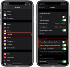 two iphone screens showing the settings for recording videos and other things to do with them