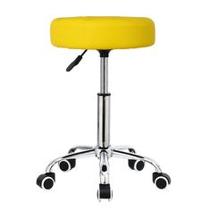 a yellow stool with wheels on it