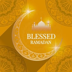 the word, blessed raman on a yellow background with an intricate pattern and mosques