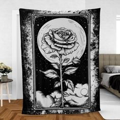 Tarot Card Rose Moon Goth Blanket-MoonChildWorld Goth Blanket, Rose Blanket, Magic Rose, Moon Blanket, Mystical Symbols, Witchy Home Decor, Tarot Reader, Halloween Blanket, Tarot Readings