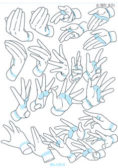 an image of hand gestures drawn in blue ink on white paper with the words blizz below it