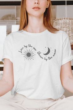 boho live by the sun dream by the moon shirt witchy shirt gift Celestial Tshirt Design, Sun And Moon Shirt, Indie T Shirts, Celestial Goddess, Aesthetic Sun, Celestial Shirt, Pastel Shirt, Sunshine Shirt, Astrology Shirt