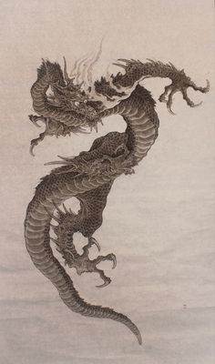 a drawing of two dragon in the air