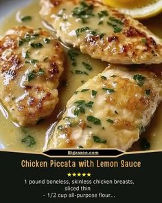 chicken picca with lemon sauce on a plate