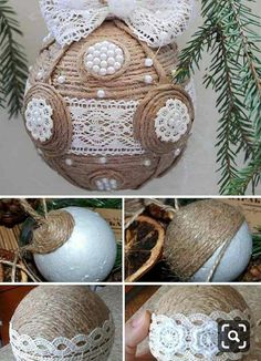 the instructions for how to make an ornament with yarn and lace on it