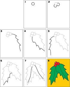 Learn how to draw holly. Great for the classroom or at home. www.kidscoop.com Cartoon Santa Claus, Creativity Ideas, Drawing Tutorials For Beginners, Tableau Art, Guided Drawing, Rock Painting Art