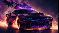 an image of a car with fire and flames on it