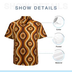 • Embrace the retro spirit with our Vintage 70s Style Shirt, perfect for men who love to make a statement with their style. • Channel your inner hippie with this Retro Shirt, designed to transport you back to the groovy days of the 70s. •Elevate your wardrobe with our Men's Brown Shirt, featuring a unique ombre brown geometric pattern print that adds a touch of vintage charm. •This Groovy Men's Dress Shirt comes complete with a pocket on the left chest for added convenience and style. •Crafted from 100% polyester, this shirt ensures comfort and durability, making it ideal for everyday wear or special occasions. •With its 70s-inspired design and retro vibes, this shirt is sure to become a standout piece in your collection. Designed in California by Trendy Hip Buys. Hand sewn overseas.Perfec Mens Brown Shirt, 1940s Fashion Dresses, Groovy Shirt, Vintage Inspired Shoes, 1950s Fashion Dresses, Vintage Style Hat, Vintage Shirt Dress, 70s Vintage Fashion, 70s Shirts