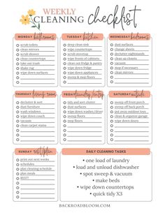 the weekly cleaning checklist is shown here