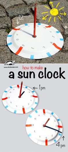 a paper plate clock that is on the ground