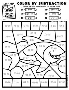 the color by subtraction worksheet for kids to learn numbers and colors