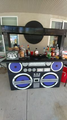 an old school boombox has been transformed into a bar