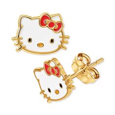 in stock Gold Earrings From Macy's As Gift, White Macy's Earrings For Gift, Classic Gold Enamel Earrings, Macy's Polished Finish Earrings, Nickel-free Yellow Gold Enamel Earrings, Nickel-free Yellow Gold Enamel Jewelry, Hypoallergenic Gold Enamel Jewelry, Yellow Gold Enamel Jewelry, Hello Kitty Handbags