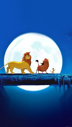 the lion king and his two cubs in front of a full moon with text that reads hakuna matata