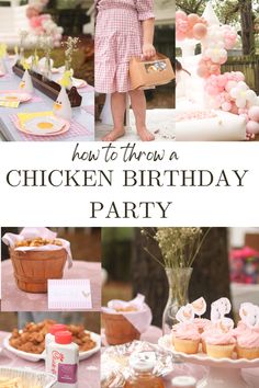 how to throw a chicken party Chicken Birthday Invitations, Chicken Second Birthday, Classy Farm Birthday Party, 2nd Birthday Chicken Theme, Farm Tea Party, Chicken 2nd Birthday Party, Chicken Bday Party, First Birthday Chicken Theme, Our Little Chick Is Turning One