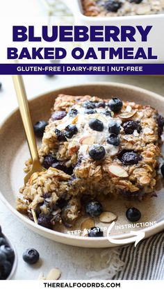 blueberry baked oatmeal in a bowl with spoon