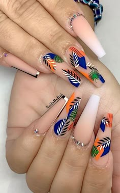 Orange Nail Designs, Trendy Nail Art Designs, Manicure Gel, Colorful Nail, Colorful Nail Designs, Nail Design Ideas