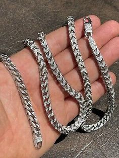 Top Rated Real Solid 925 Sterling Silver Men's Franco Chain 6mm Thick ICED CZ 18-30 , Jewelry & Watches Silver Cuban Link Iced Jewelry, Silver Cuban Link Iced Necklace, Silver Iced Cuban Link Necklace, Iced Silver Cuban Link Necklace, Silver Chain For Men, Sterling Silver Mens, Chains For Men, Silver Man, Top Rated