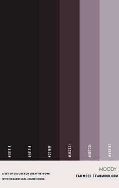 the color scheme for mood is shown in shades of purple, black and white with text that reads mood