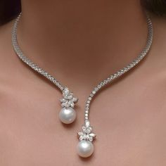 Frauen Attraktiv/Schön/Klassische Art/Elegant Legierung mit Runde Perlen Halsketten (011286398) - JJ's House Round Bead Necklace, A Necklace, Lovely Necklace, Rhinestone Necklace, Pearl Pendant, Bling Bling, Accessories Necklace, Necklace Designs, Indian Jewelry