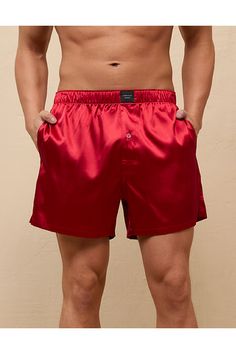 Silky smooth satin fabric with stretch/Soft anti-roll waistband/Button fly/Functional side pockets/Reinforced seams/Perfect for lounging around! Red Satin Bottoms For Summer, Red Satin Summer Bottoms, Boxer Pants, White Jeans Men, Athletic Fit Jeans, Graphic Tee Dress, Mens Loungewear, Jean Trends, Curvy Jeans