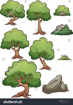 various trees and rocks on a white background stock photo - 547982