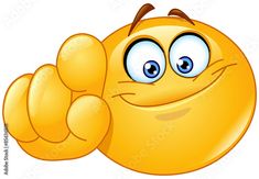 an emoticive yellow smiley face pointing at the viewer with one hand and two eyes