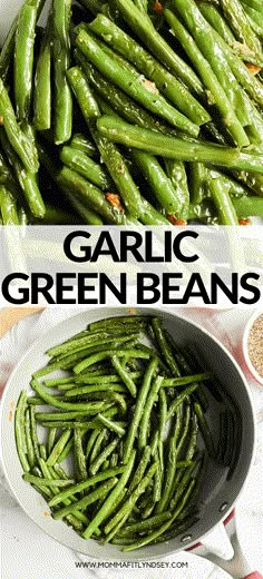 garlic green beans in a white bowl with seasoning on the side