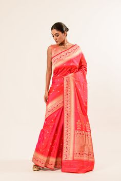 Pure Katan Banarasi silk saree in a stunning peach color. This saree features a Paithani broad border and a Paithani pallu adorned with intricate Gold zari work. Traditional Peach Pre-draped Saree With Zari Work, Traditional Peach Saree For Navratri, Peach Chanderi Saree With Resham Embroidery, Traditional Pre-draped Peach Saree With Zari Work, Traditional Peach Silk Wear, Peach Wedding Saree With Pallu, Peach Zari Work Saree For Navratri, Peach Saree With Zari Weaving, Peach Saree With Zari Weaving For Diwali