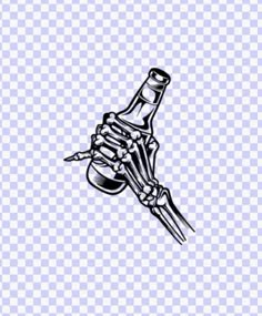 a skeleton hand holding a beer bottle