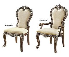 two chairs with white upholstered back and beige upholstered seat, both side by