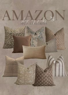 an image of pillows in different colors and sizes on a wall with the words amazonn above them