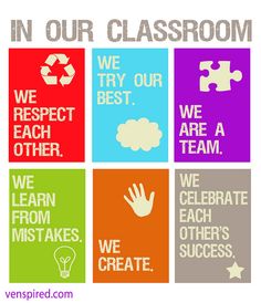 a poster with different words on it that says in our classroom we try our best