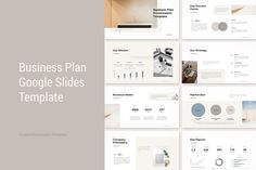 the business plan google slides template is displayed in several different colors and sizes, including grays