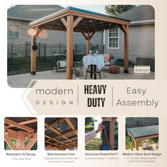 an advertisement for a wooden gazebo with instructions on how to build it and where to put the roof