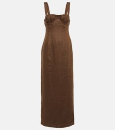 Bettina linen maxi dress in brown - SIR | Mytheresa Brown Linen Dress, Courthouse Ceremony, Luxury Gowns, Label Shirt, Butterfly Sleeve Dress, Best Wedding Guest Dresses, Sir The Label, Halter Gown, Crop Dress